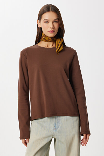 Lovelyİstanbul Basic Pamuklu Örme Bluz LUB0271 KAHVERENGİ