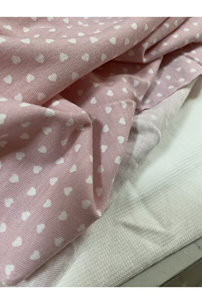 Butik Babadağ kumaş Mini kalp desen pembe zeminli 180 x 100 cm son kalan metraj süprem penye