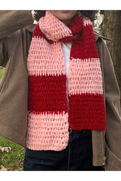 MELUSH Pink and Red Colored Redy Model Knitted Scarf