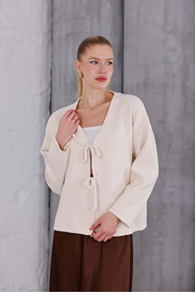 Pulli Collection Bağlama Detaylı Dokulu Triko Hırka