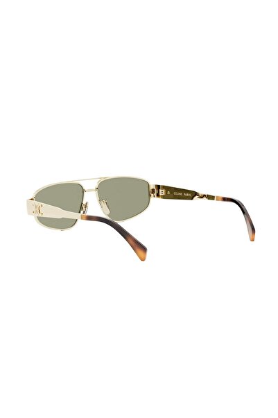 Celine CL40281U 30N Metallic Aviator Glasses, Gold Frame, Green Lenses, 57-14-140
