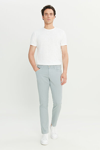 ALTINYILDIZ CLASSICS Men's Blue-Grey Cotton Slim Fit Slim-Fit Diagonal Patter...