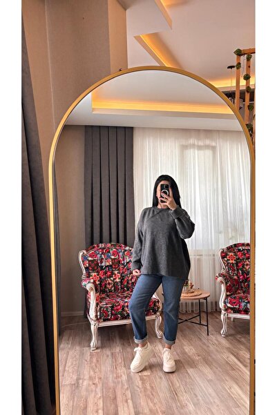 fatma keskin linna butik Anthracite Soft Textured Crew Neck Basic Knitwear