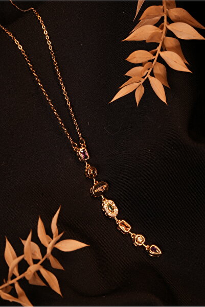 staınless steel Colorful Stone Y Model Necklace