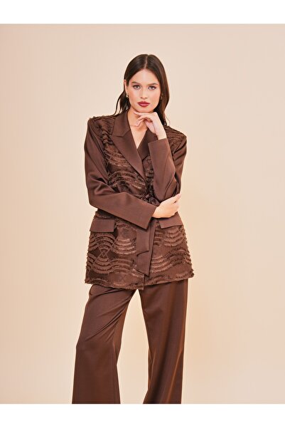 SERPİL Kuşaklı Jakarlı Blazer Ceketli Kadın Takım 50836