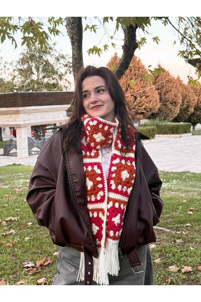 MELUSH Pembe ve Turuncu Renkli MOTY Model Örgü Atkı