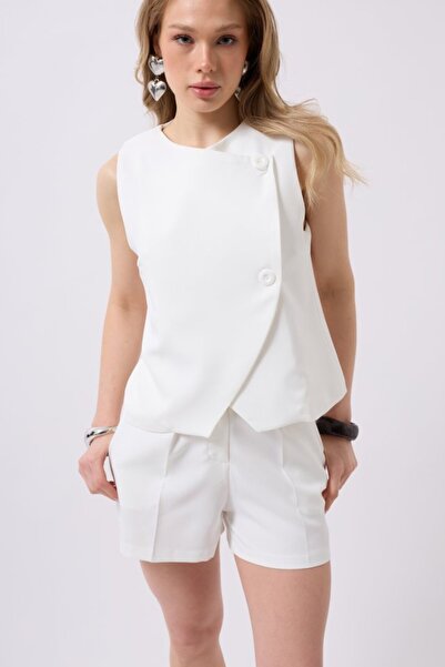 Lady Moss Woven Vest with Side Buttons