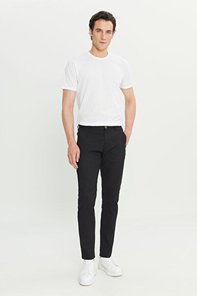 AC&Co / Altınyıldız Classics Men's Black Cotton Slim Fit Slim Fit Dobby Casual Pants with Side Pockets