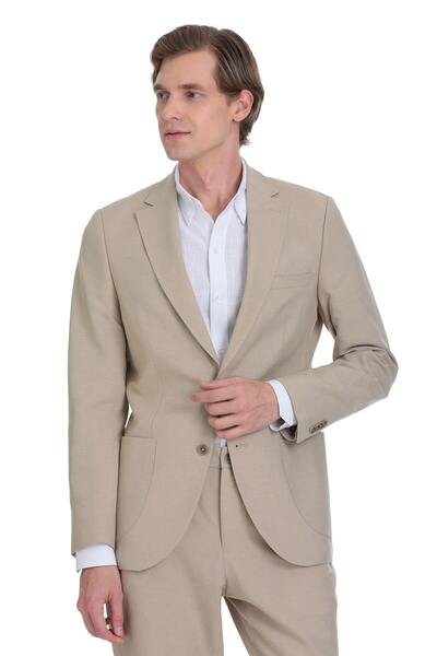 Hatemoğlu Mink Slim Fit Mono Collar Linen Suit
