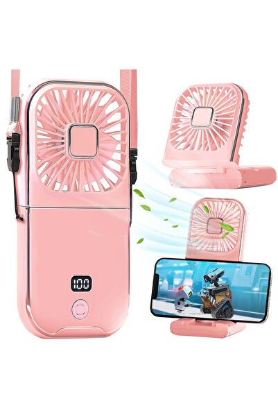 vivimall Portable 3-in-1 Fan, Handheld, Neck or Desk, Foldable, with Digital Display and Phone Holder, with 3