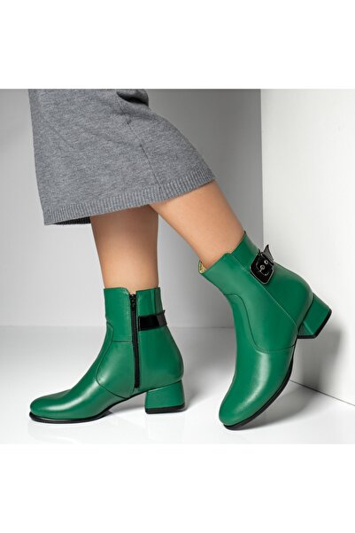 Modlet.ro Women's green leather low-heeled boots MOD10784