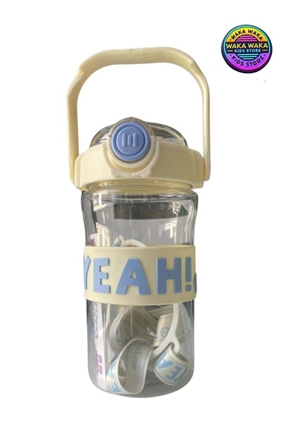 ww waka waka kids store Oh My God! Written Colorful Children's Water Bottle 650 ml - with Straw, Strap, Transparent Water Bottle