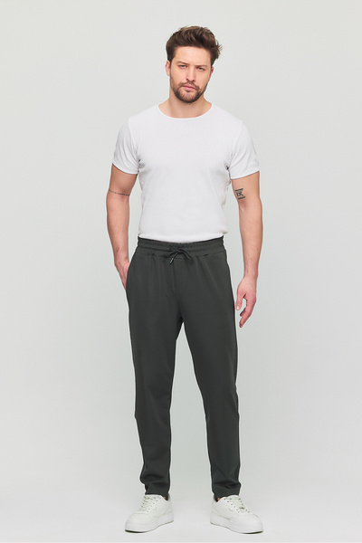 YXC Trend Maker Men's Slim Fit Elastic Waist Drawstring Zipper Lycra Comfortable Jogger Khaki Men's Trousers