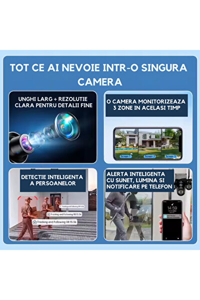 Taggo Crocodile 4G Surveillance Camera, 3 Lenses, 12MP Panoramic View, Night Vision