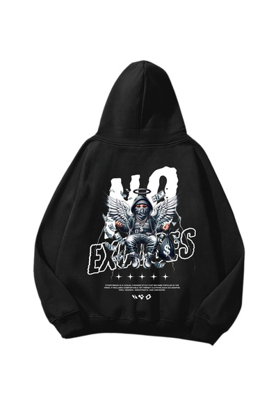 Gofeel Bez izgovora Štampano crna Oversize kroj unisex dukserica sa kapuljačom