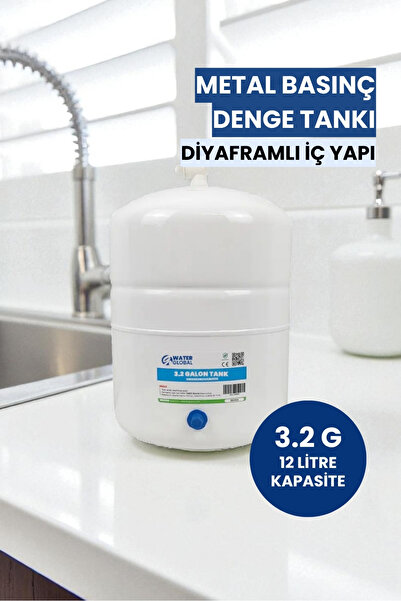 WATER GLOBAL SU ARITMA SİSTEMLERİ 3.2 Galon (12 Litre) Metal Basınç Denge Tan...