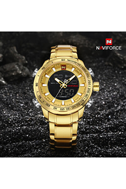 Naviforce Ceas bărbătesc digital analogic cuarț oțel auriu