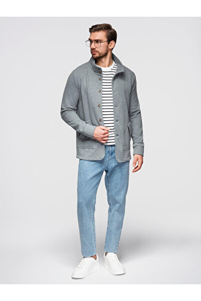 OMBRE Men's Button-Up Collar Jacket - Grey Melange V7 OM-SSZP-0240