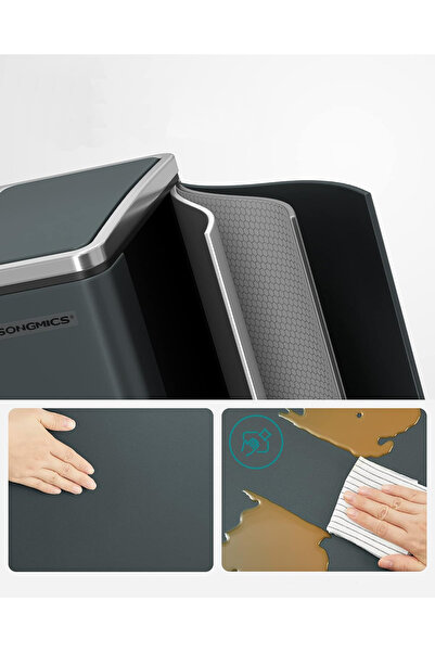 SONGMICS Stainless steel waste bin with 2 compartments for selective collection, 2x15 liters, gray