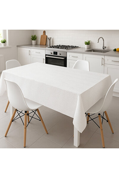 aydev home collection Wavy Patterned Wicker Luxury Pvc Coated Erasable Tablecloth Waterproof Transparent Oilcloth Cream