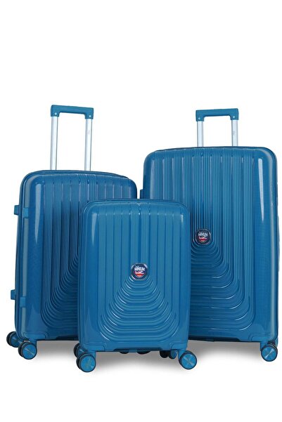 Mnuk Viajero Stra Ordinario Set of 3 Luggage| Polypropylene (PP) Hardside Luggage Trolley | Blue