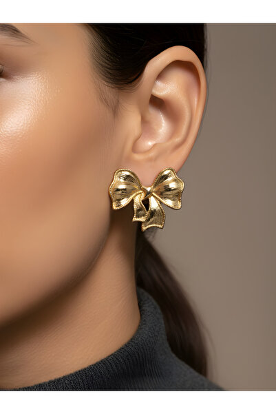 TURBİJ أقراط ذهبية لامعة على شكل فيونكة من فئة VIP |   أقراط عصرية |   أقراط ...