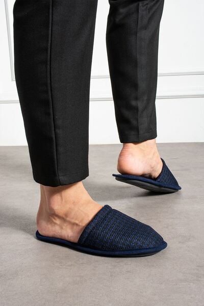 FUGA MODA Ανδρικές παντόφλες σπιτιού με μοτίβο λεπτής γραμμής Florida Black Navy Blue
