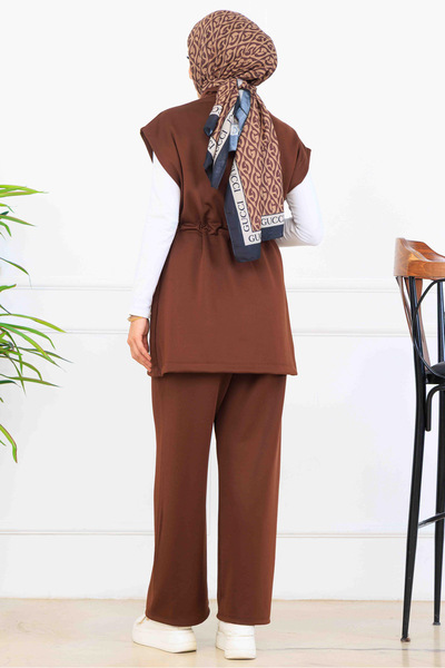 benguen Waist-Tied Scuba Double Suit N5375 Brown
