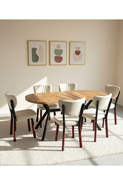 JoyMassa NOVA AHŞAP YEMEK MASASI TAKIMI (6 ADET ELMA SANDALYE/ 90X170 CM YEMEK MASASI)