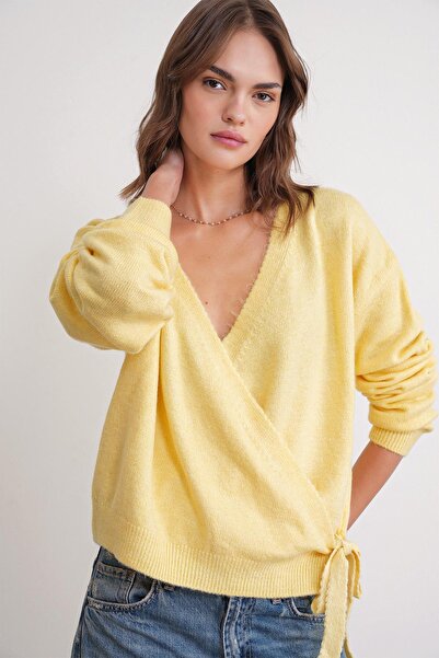 Mixray 6959 Women's Bow Knit Cardigan Yellow