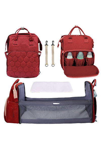 TSUMAB حقيبة حفاضات أطفال 3 في 1 مع سرير قابل للطي ومنفذ شحن USB - حقيبة ظهر سفر متعددة الوظائف