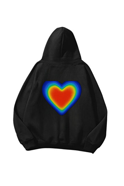 Gofeel Thermal Heart Štampano Crna Oversize kroj Unisex majica sa kapuljačom