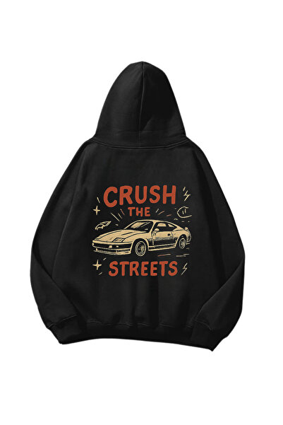 Gofeel Crush The Streets Štampano Crna Oversize kroj Unisex majica sa kapuljačom