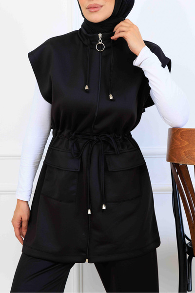 benguen Waist-Tied Scuba Double Suit N5375 Black