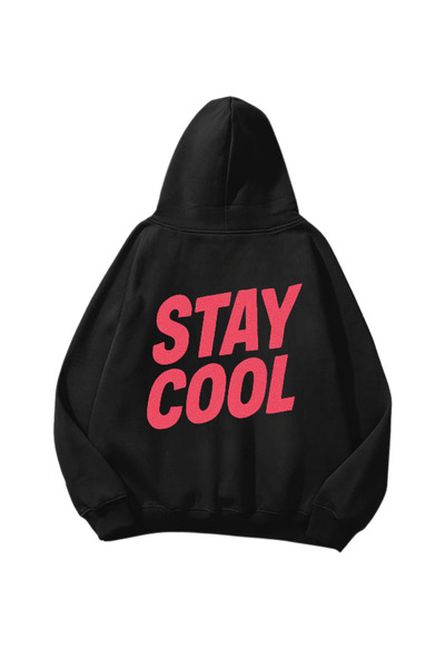 Gofeel Stay Cool Štampano Crna Oversize kroj Unisex majica sa kapuljačom