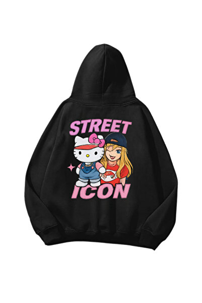 Gofeel Street Icon II Štampano Crna Oversize kroj Unisex majica sa kapuljačom
