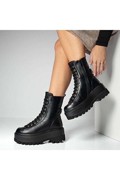 Modlet.ro Women's black thick-sole boots with zipper MOD14095