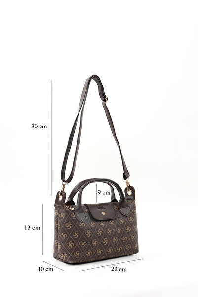 SHAKA Monogram Printed Brown Shk135 Faux Leather, Single Compartment, Double Strap Hand, Arm and Cross Shoulder Bag