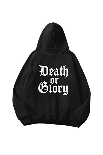 Gofeel Smrt ili slava Štampano crna Oversize kroj unisex dukserica sa kapuljačom