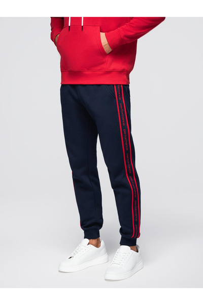 OMBRE Men's jogger pants with stripes - navy V3 OM-PASK-0284