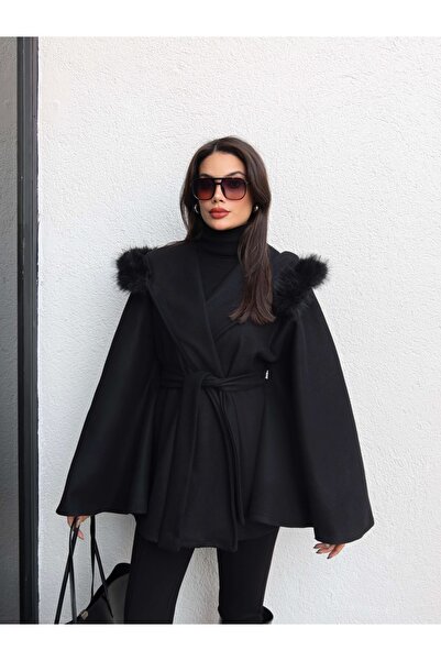 ESRAHELVACI Fur Hooded Poncho