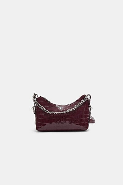 Stradivarius Mock croc moon crossbody bag with chain