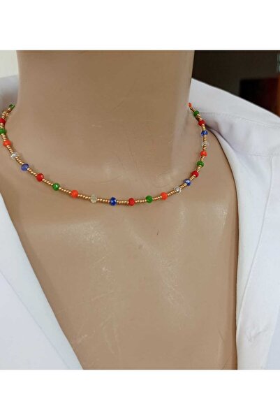 shop قلادة لونا مينيمال من الكريستال وخرز الرمل بلونين