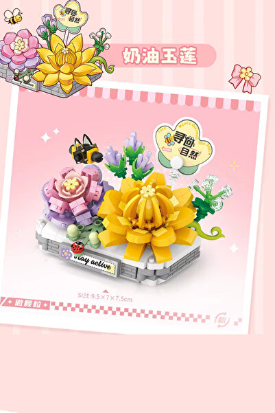 Yeşil Oyuncak 2 Sets in One 390+370 Pieces Mini Garden Series Lotus Flower and Snow Flower Micro Block Building Toys