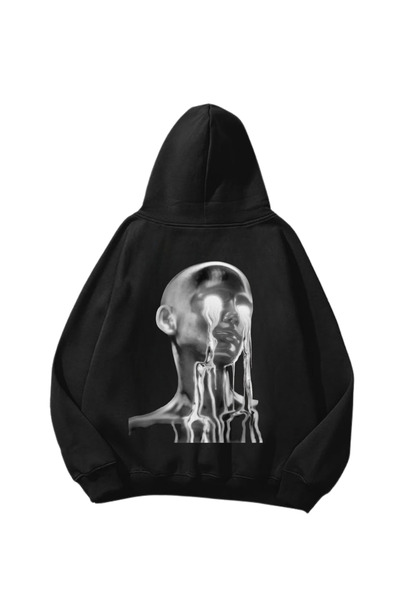 weywot Φούτερ με κουκούλα Chrome Head με τύπωμα Μαύρο oversized Unisex
