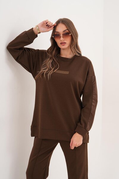 WestBound Γυναικεία αθλητικά ρούχα Δερμάτινα με λεπτομέρειες με πέτρα κεντημένα casual αθλητικά κοστούμια ΚΑΦΕ 715