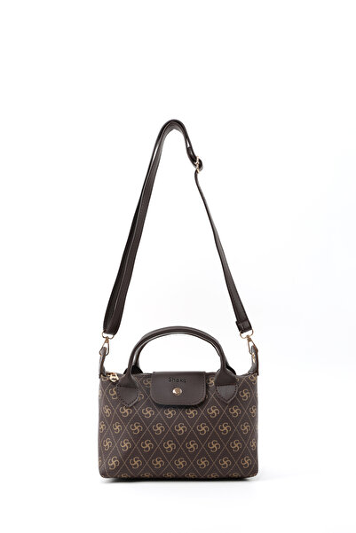 SHAKA Monogram Printed Brown Shk135 Faux Leather, Single Compartment, Double Strap Hand, Arm and Cross Shoulder Bag