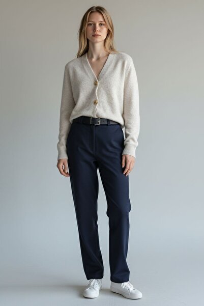 HSNGIYIM High Waist Wide Leg/Wide Leg Double Pleated Knitted Fabric Pants