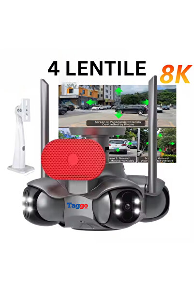 Taggo Cameră de securitate WiFi UltraVision 8K cu detectare inteligentă a mișcării și sistem de alarmă