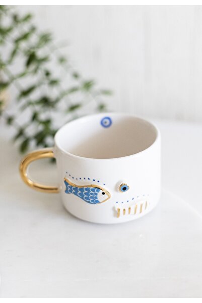 Ps Balık & Nazar Boncuklu El Yapımı Seramik Kupa